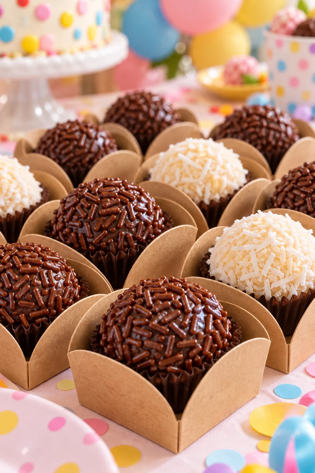 Brigadeiros artesanais em caixinhas para pequenas comemorações